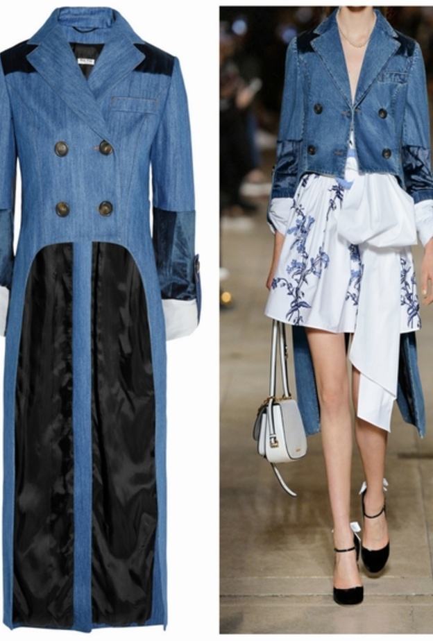 معطف من ميوميو Miu Miu من الجينز بقصة قصيرة من الامام وطويلة من الخلف 