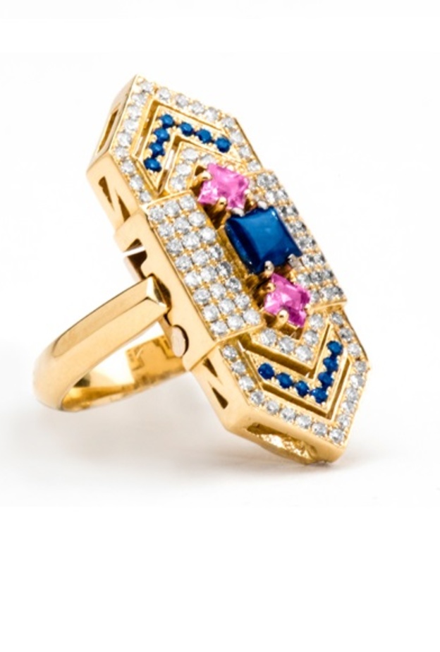 خاتم ذهب و احجار كريمة من مجوهرات .R.Y.M 