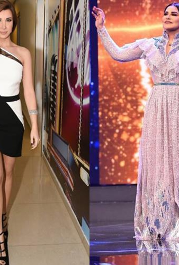 نانسي عجرم ترتدي فستان ميدي للمصمم العالمي ايلي صعب Elie Saab