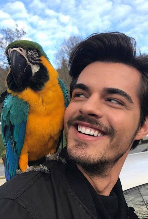 صورة ظريفة لبطل مسلسل بنات الشمس بريك أتان مع البغبغاء