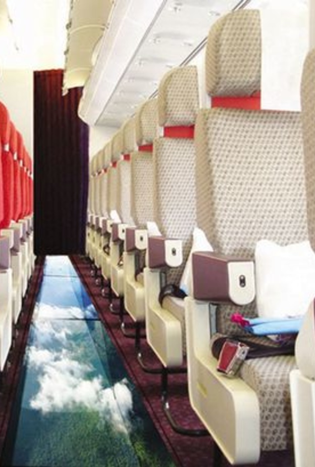 Virgin A320 الطائرة الأولى في العالم ( الكذبة) بأرضية شفافة