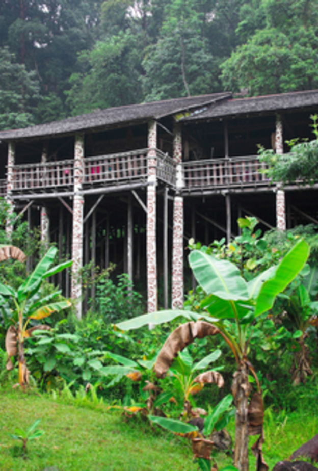 longhouse في بورنيو، البناء التقليدية