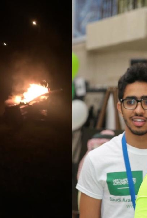 المبتعث عبدالله الحربي وصورة احتراق السيارة 