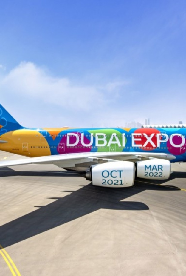 طائرة A380 بكسوة زرقاء جديدة وكاملة خاصة بإكسبو 2020 دبي