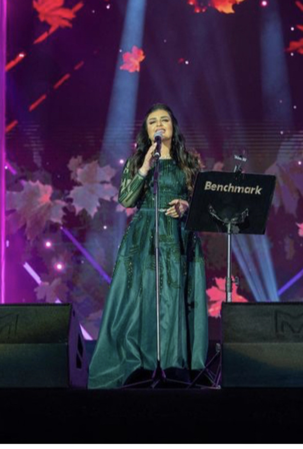 أصيل هميم اختارت فستان باللون الاخضر في حفل اليوم الوطني السعودي- صورة من ستوري حسابها على انستغرام