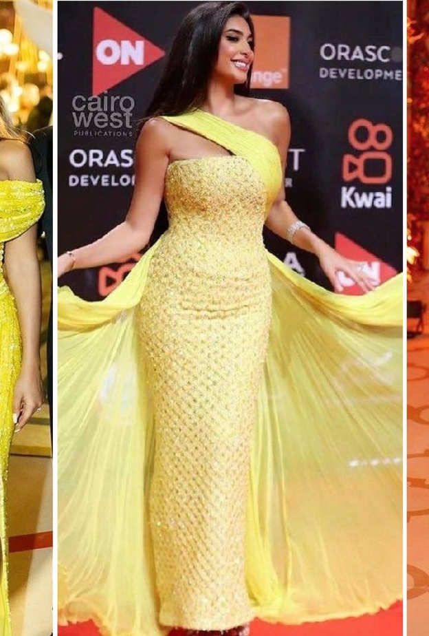 سر عشق ياسمين صبري اللون الأصفر في إطلالاتها بمختلف المناسبات