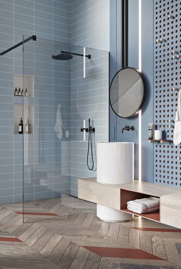 أرضية من الخشب تميز ديكور الحمام العصري