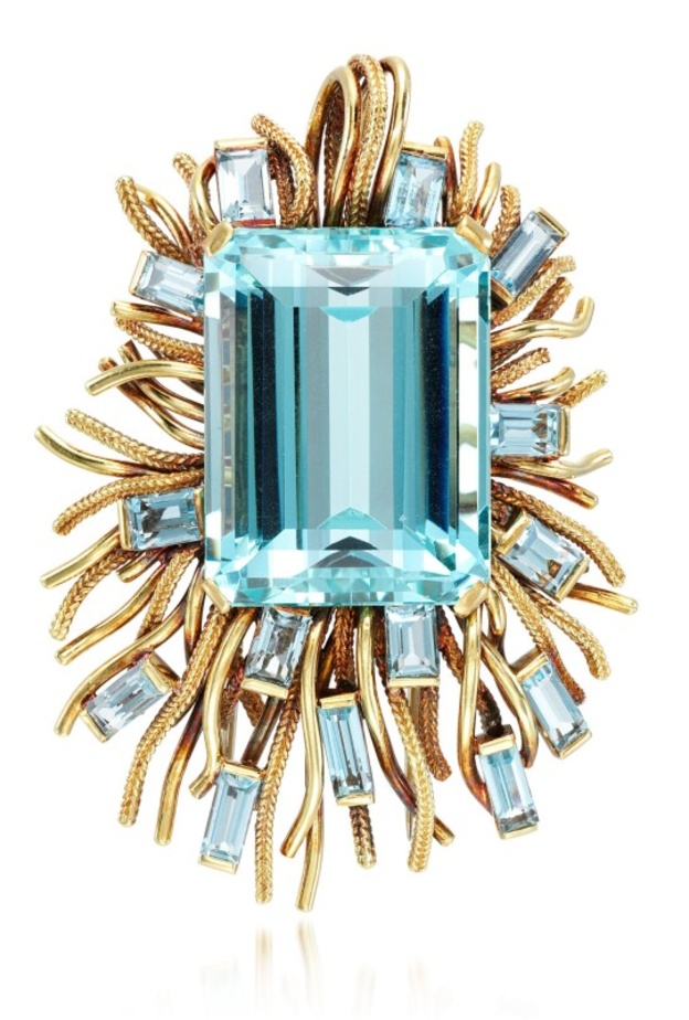 بروش فينتاج من الذهب والأكوامارين