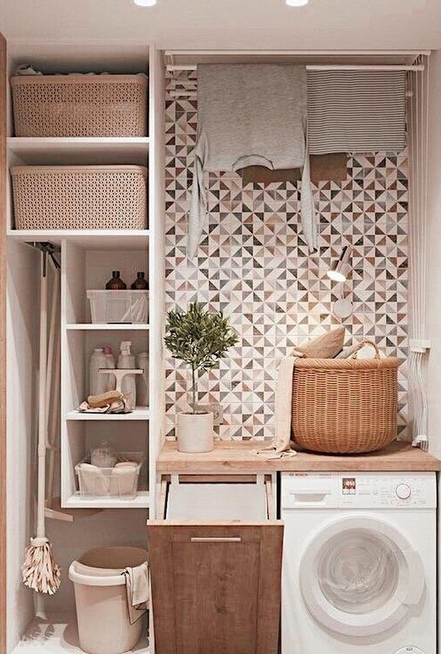 تصميم ذكي للخزائن والرفوف في غرف الغسيل