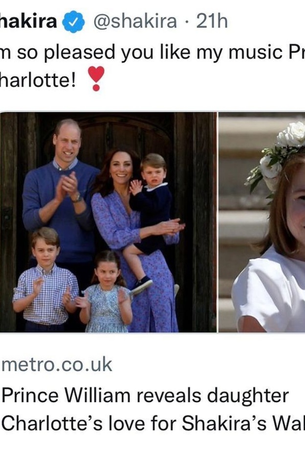 شاكيرا تعلق على حب الأميرة تشارلوت لواحدة من أغانيها