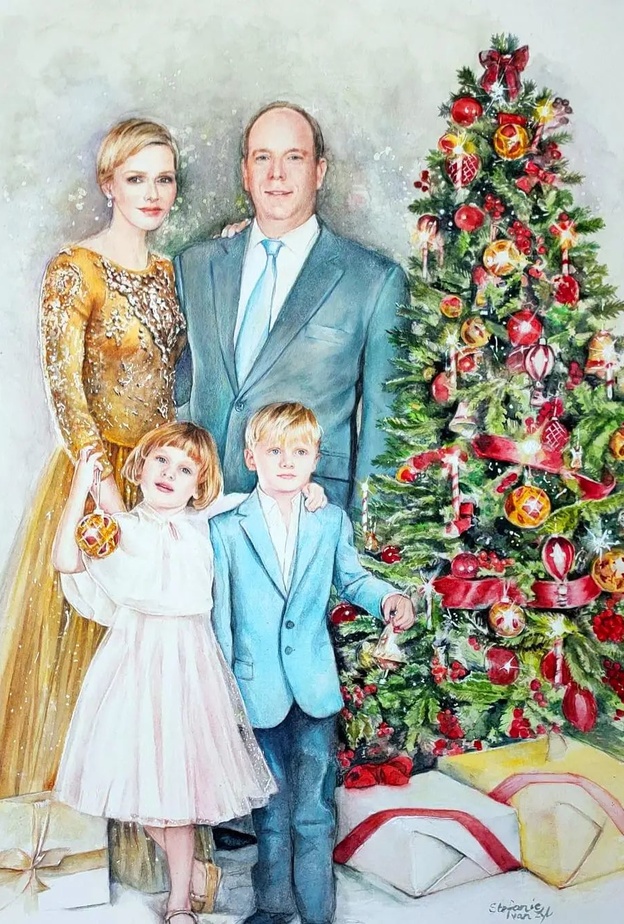 الأميرة تشارلين تنشر صورة مرسومة باليد لزوجها وطفليهما