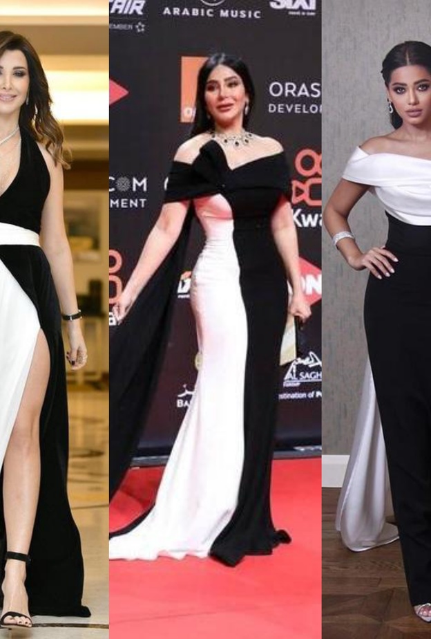 النجمات بفساتين بالابيض والاسود