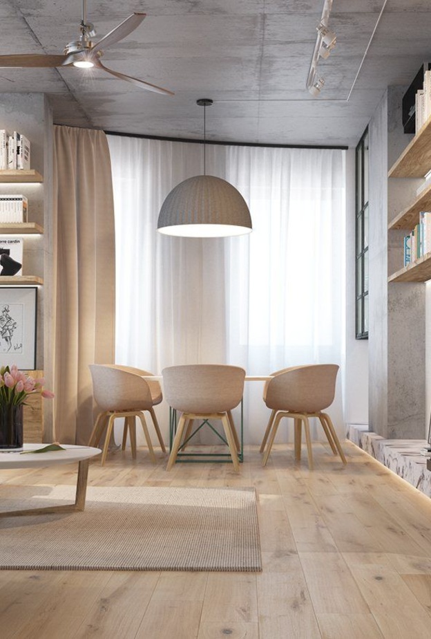 سقف من البيتون يظلل على الديكور  الخشبي 