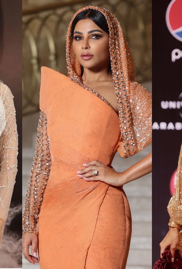 النجمات بفساتين بغطاء للرأس