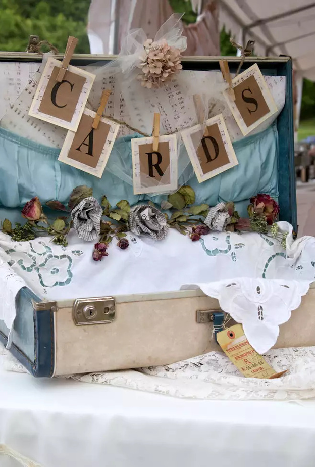 أفكار رائعة لديكور حفلات الزفاف بحقائب السفر