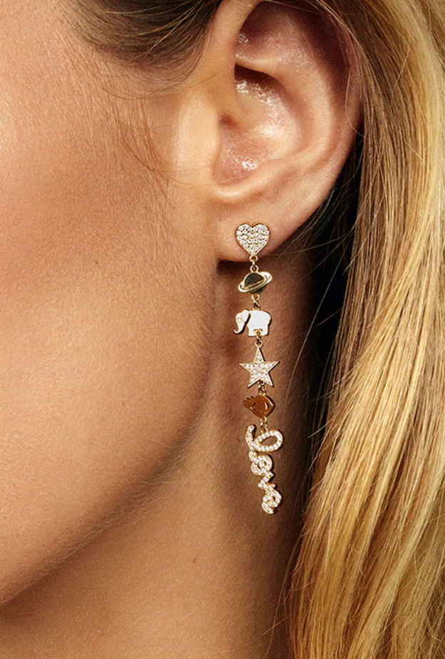 أقراط GOLD & DIAMOND MISMATCH ICON DROP من Sydney Evan