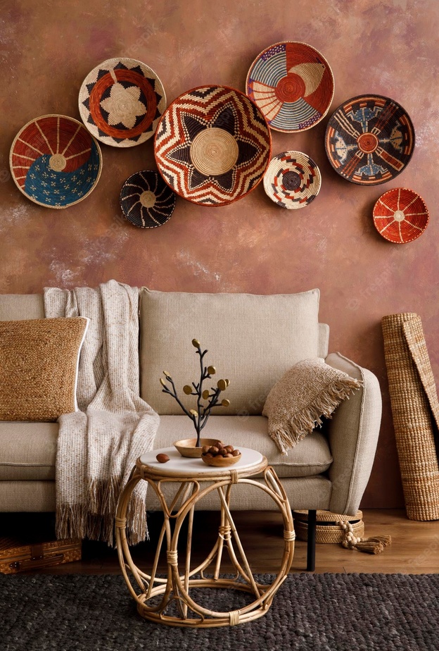 أطباق من القش لتزيين جدران منزل بأسلوب Boho