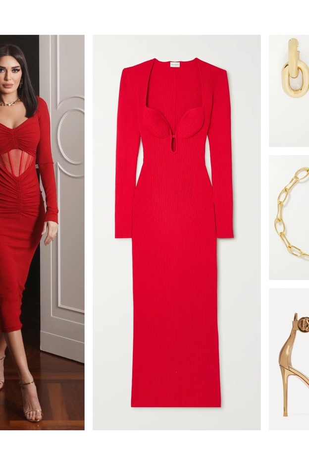 إطلالة أنيقة بالفستان الميدي الأحمر مستوحاة من سيرين عبد النور