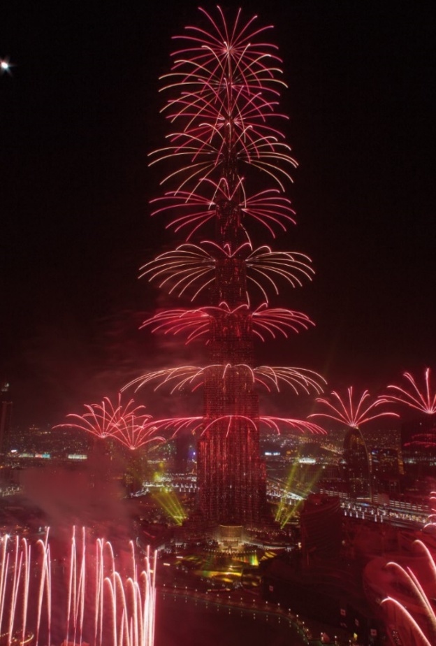 عرض مذهل للألعاب النارية في محيط برج خليفة