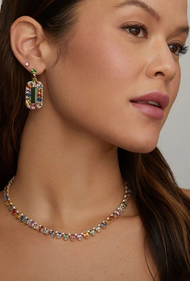 -أقراط GREEN TOURMALINE, MULTI COLOR SAPPHIRE, AND DIAMOND من Jamie Wolf