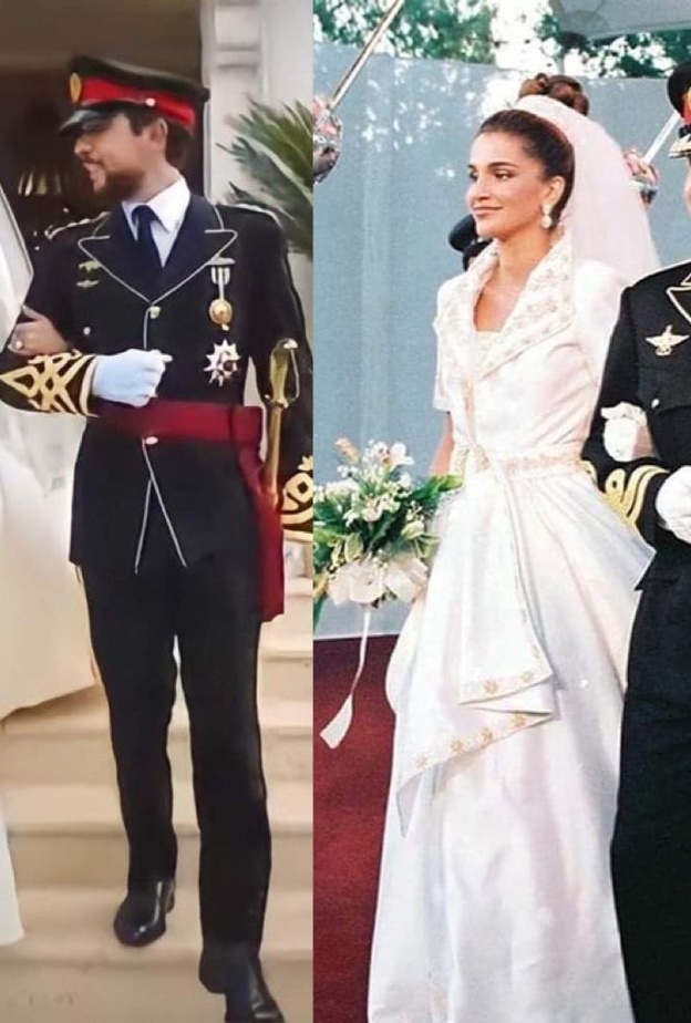 بماذا تشابهت تفاصيل مراسم زفافَي الأمير حسين ووالده... وأبرز الاختلافات بين إطلالتي الملكة رانيا والأميرة رجوة