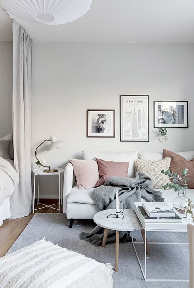 أثاث مريح وعملي لشقق الاستديو وبلون أبيض صريح