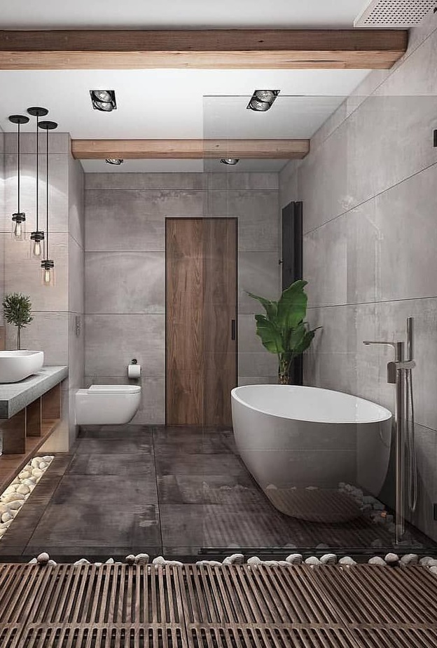 حمام فاخر بلمسة ريفية مودرن