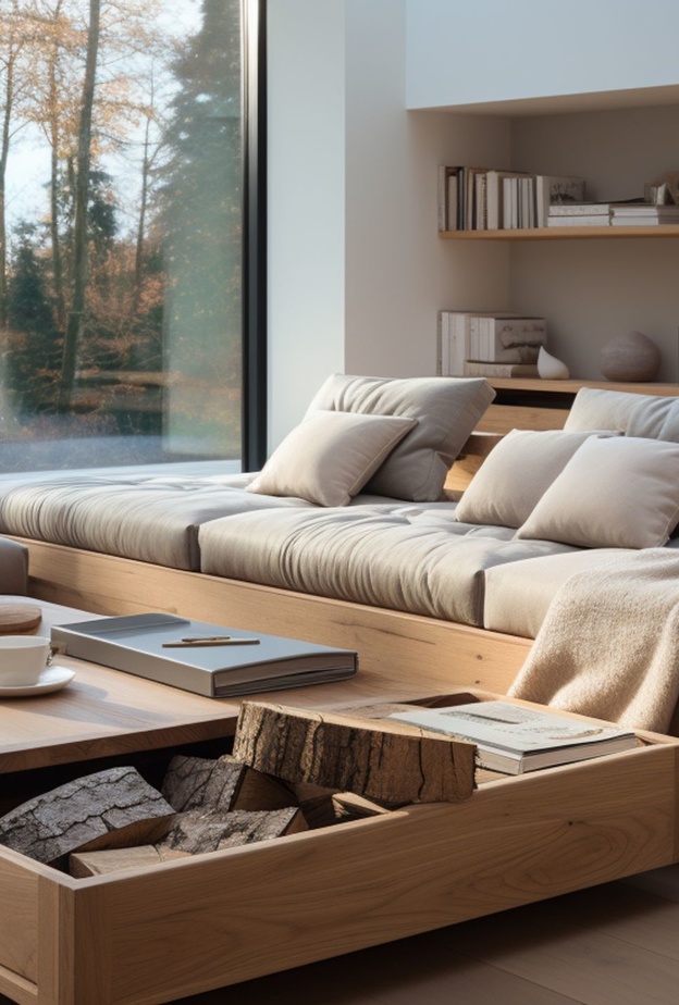 الوسادة على الطاولة يمكن استعمالها كمقعد