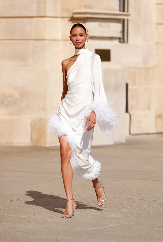 فستان أوسكار مزين بالريش من PatBO (1)