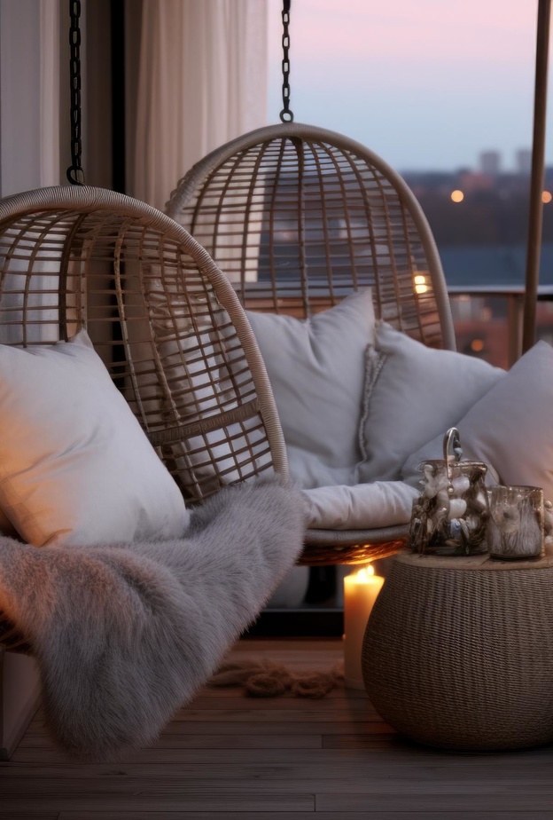 شرفة منزل مضاءة بالشموع العطرية