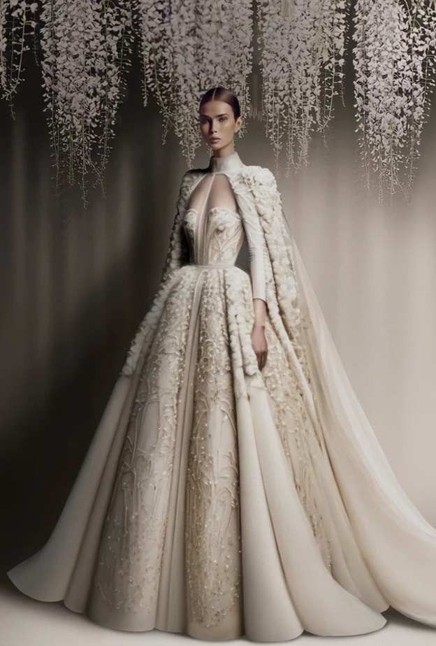 فستان زفاف مع كاب للمصمم سعيد قبيسي ضمن مجموعة شتاء 2024