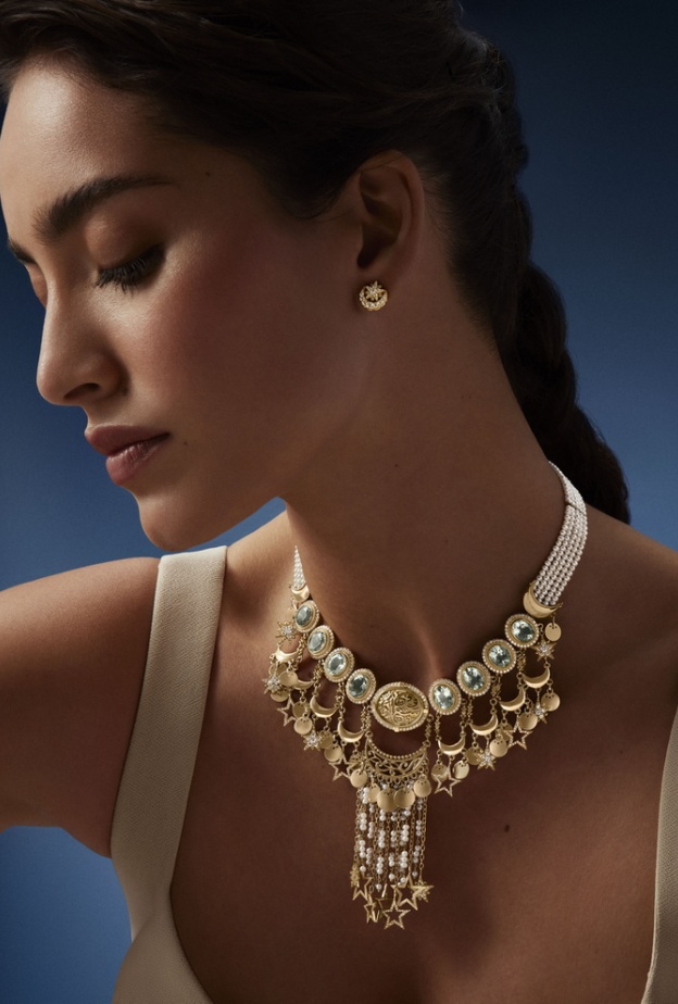 Cascading Crescent Necklace - Ottoman Stud Earrings