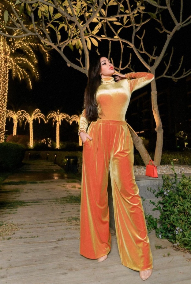 هيفاء وهبي  بطقم ذهبي 2024