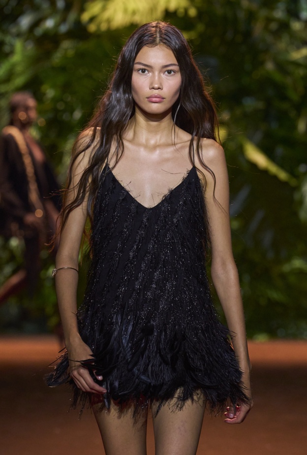 فستان ريش أسود من Roberto Cavalli