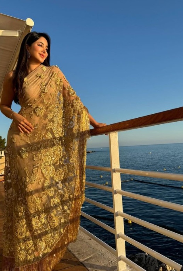 أسيل عمران في فستان تكريمها الذهبي