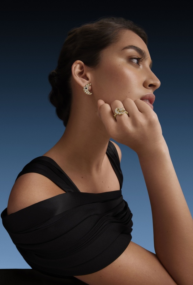 Azza Fahmy Soraya Crescent Diamond Earrings- Ottoman Diamond Ring