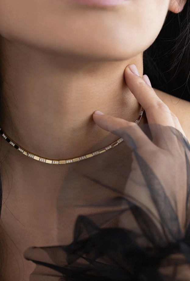 Snake Link Necklace with Alternating Pave White Diamond from Lizzie Mandler