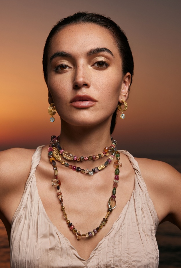 Stones of Joy Multiway Necklace, Gold Harmony Hoop earrings