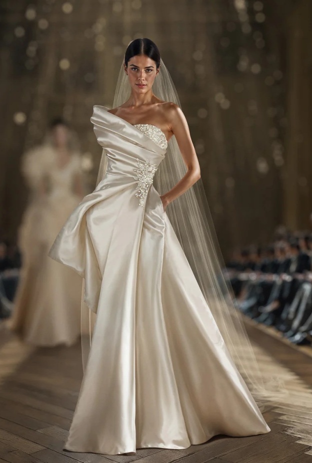 فستان ساتان بتطريزات ملكية من توقيع سعيد قبيسي