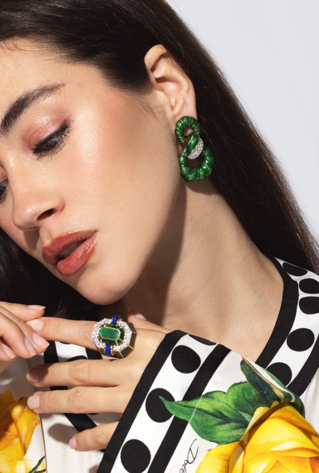 أقراط Green Enamel Fancy Hoop من DAVID WEBB