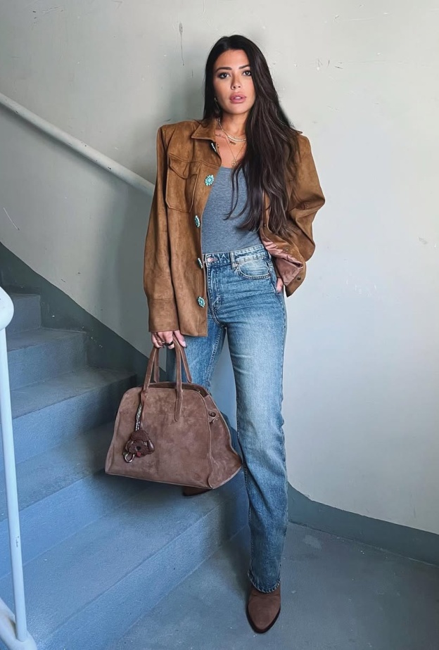 طريقة تنسيق سروال الجينز مع الملابس الشتوية بأسلوب مؤثرات الموضة