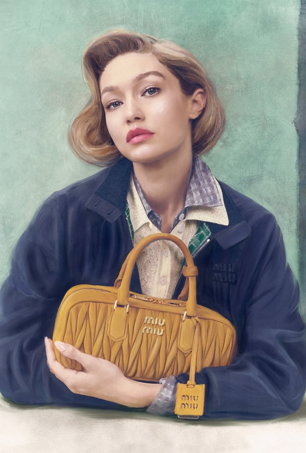 جيجي حديد تجسد الأناقة الراقية بلمسة فنيّة في حملة Miu Miu الجديدة