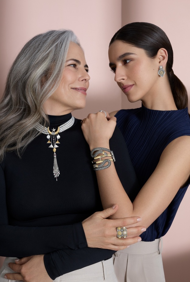 Beaded Crescent Necklace- Two-Snake Bangle- Tribal Ring-Nizar Qabbani Earrings