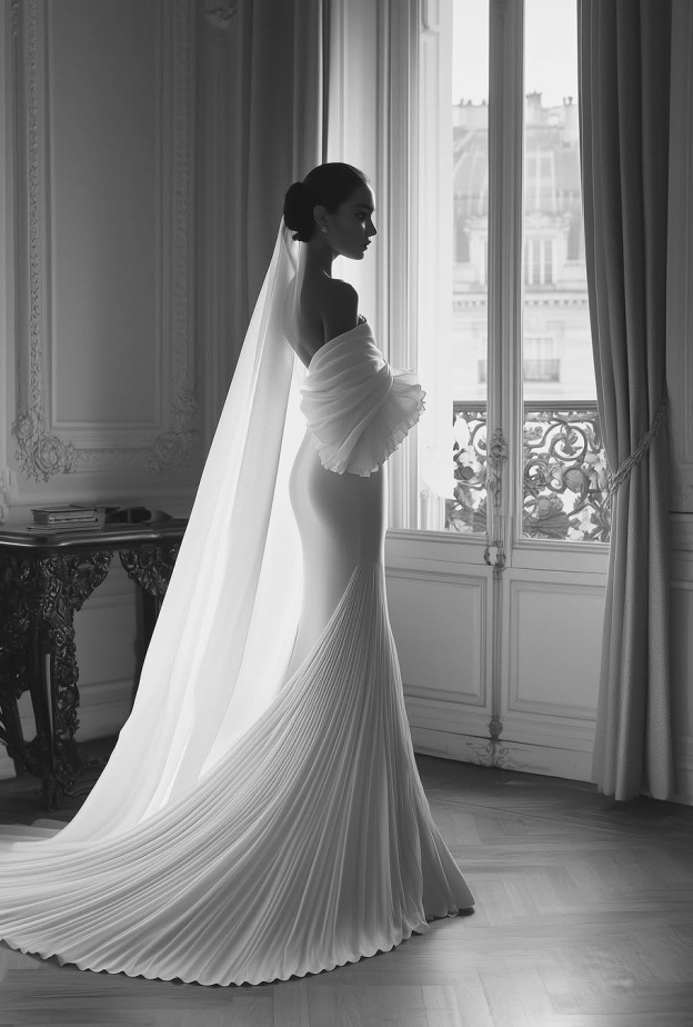 فستان زفاف بكسرات ناعمة من دار Zuleyha Kuru