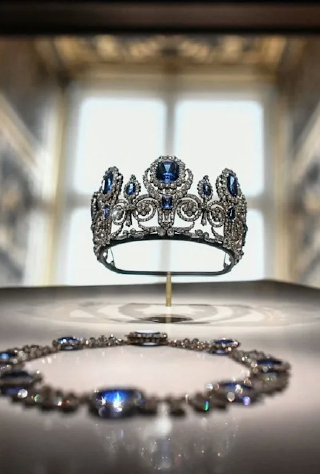 set of jewelry of Queen Marie-Amelie and Queen Hortense, displayed at Apollon's Gallery -Photo by STEPHANE DE SAKUTINAFP via Getty Images)