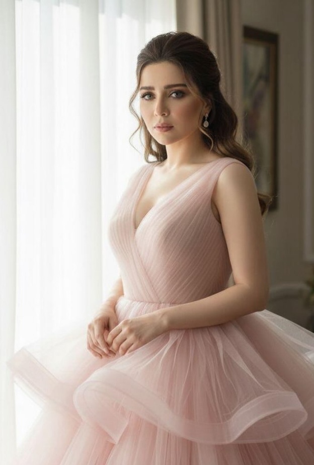 اطلالة وردية عرائسية من مي عز الدين