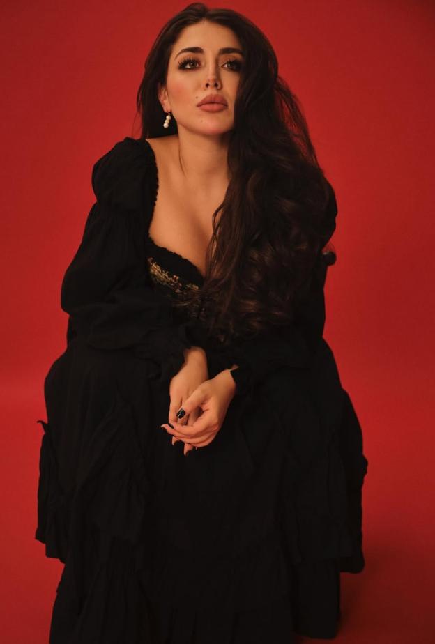 هيا مرعشلي يفستان باللون الأسود مطرز 