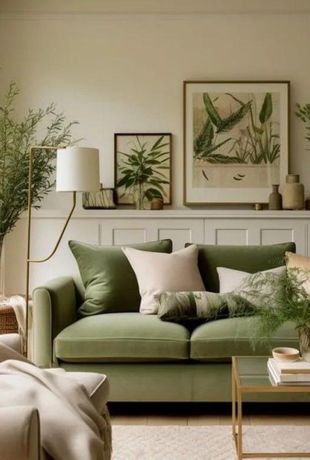 أريكة مخملية بدرجة ناعمة من نغمات الماتشا