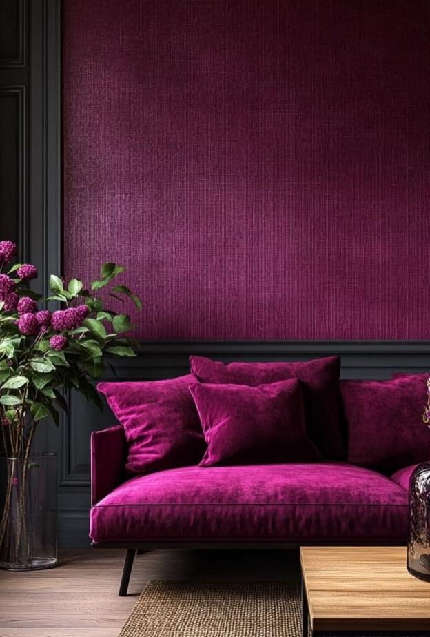 الأرجواني المائل للأحمر يمنح الغرفة عمقًا يخلق جوًا دافئًا