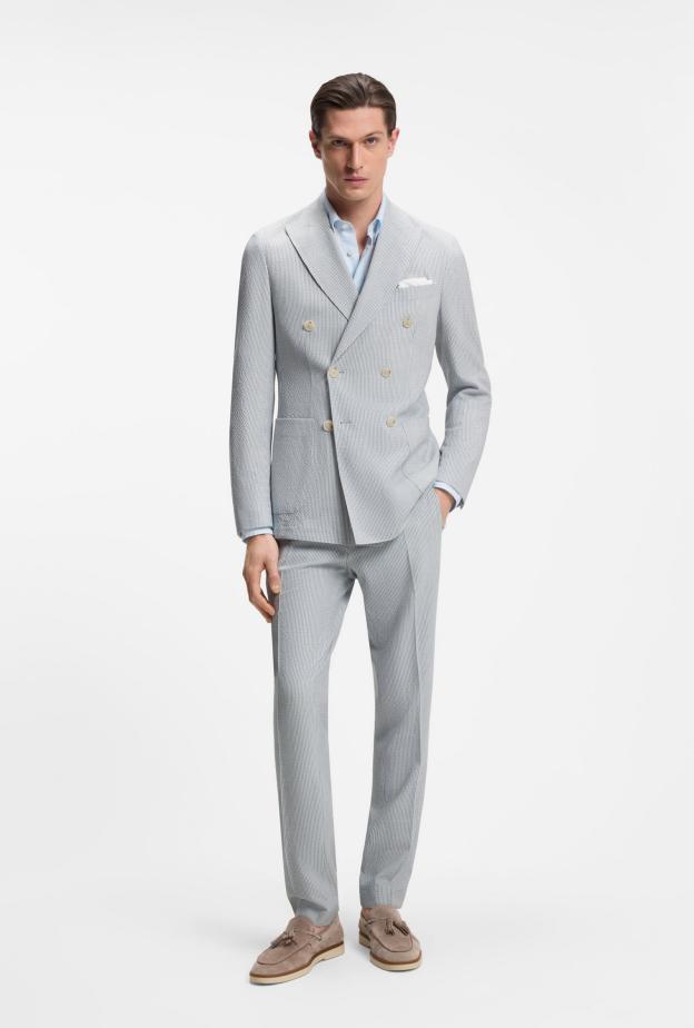 بدلة مؤلفة من قطعتين بقصّة Slim Fit من قماش السيرساكر المطاطي من Hugo Boss